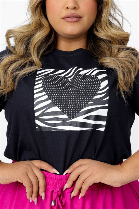 T Shirt Plus Coracao Zebra Strass Preto Atacado Tshirt Use Criativa