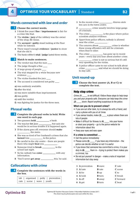 OPT B2 U04 Vocab Standard Optimise B2 Teachers Resource Centre