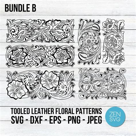 Western Tooled Leather SVG Bundle Set Of 6 Sheridan Style Floral