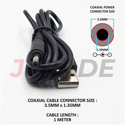 USB To DC Connector Barrel Jack Power Cable Connector 1 Meter Length