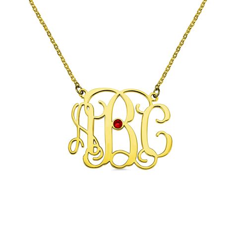 18K Gold Plated Celebrity Monogram Necklace Engraved Birthstone ...