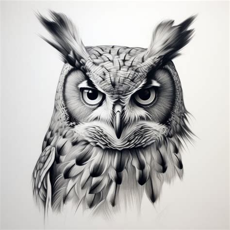 Realistic Black And White Owl Portrait Tattoo Drawing Stock