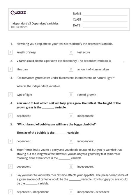 Free Independent And Dependent Variables Math Worksheet With Answer Key