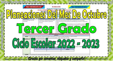 Planeación del tercer grado de primaria del mes de octubre del ciclo