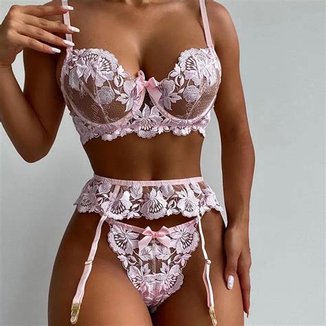 Women Underwear Sex Lace Langery Sexy Women Floral Embroidered Mesh