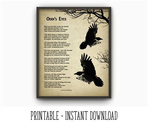 PRINTABLE Odin S Eyes Poem By Renata Matejko Print