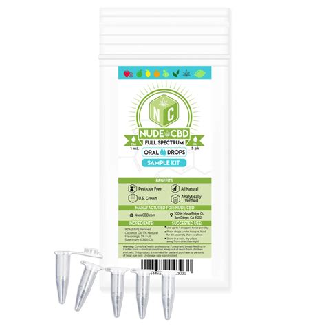 CBD Tincture Oral Drops Full Spectrum Sample Kit 5 Pk Nude CBD