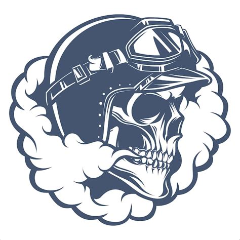 Череп со шлемом и дымом | Премиум векторы