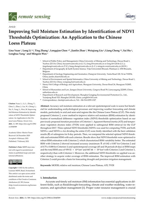 PDF Improving Soil Moisture Estimation By Identification Of NDVI