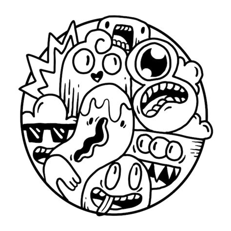 Premium Vector Cute Monster Doodle In Circle