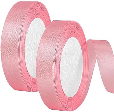 2X 22m Pink Ribbon Ribbon For Gift Wrapping Satin Ribbon Pink Double