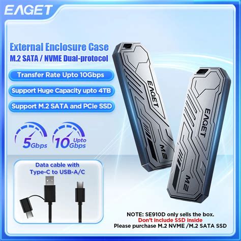 Eaget M 2 Para USB Tipo C SSD Case NVME PCIE Adaptador SSD Protocolo