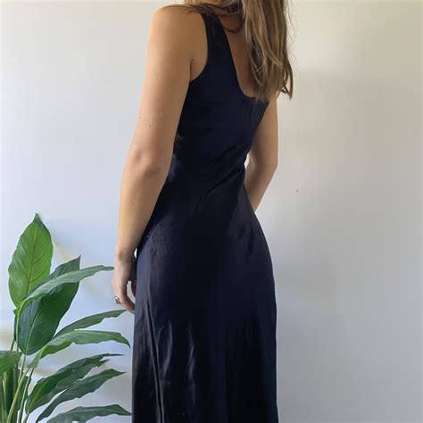 Vintage Black Silky Maxi Slip Dress Super Thick Depop