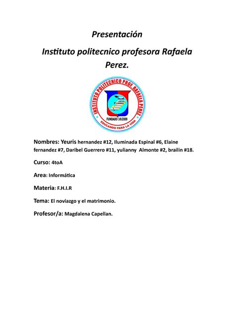 El Noviazgo Y El Matrimonio Presentaci N Instituto Politecnico