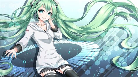 1920x1080 Vocaloid Hatsune Miku Twintails Aqua Hair Aqua Eyes Thigh