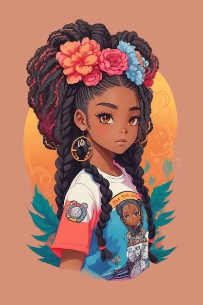 Premium Vector Beautiful Black Girl With Flowers Sticker Vector