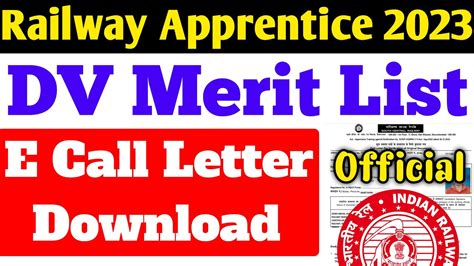 Railway Apprentice 2023 Railway Apprentice DV Merit List E Call