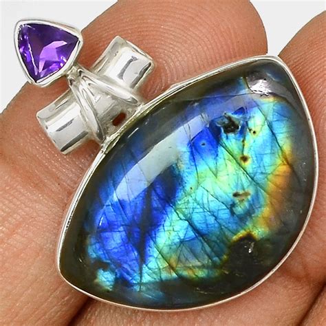 Pendentif labradorite Améthyste monture argent 925 ref 7603