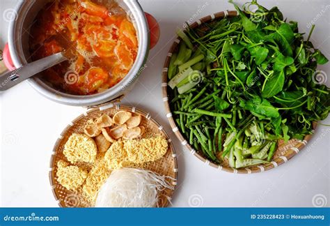 Top View Vietnamese Vegan Food Green Vegetables Hot Pot Homemade Stock Image Image Of Leaf
