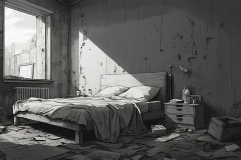 Premium AI Image | Drawing of a bedroom with a messy bed