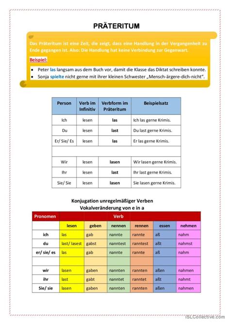 Pr Teritum Konjugation Der Verbe Deutsch Daf Arbeitsbl Tter Pdf Doc