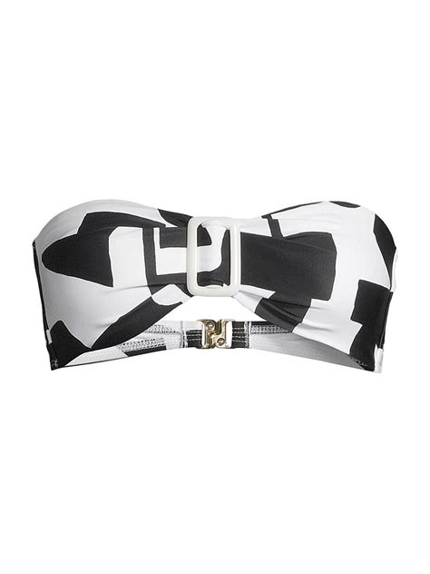 Buy MILLY Margot Geometric Bandeau Bikini Top Black Ecru At 70 Off