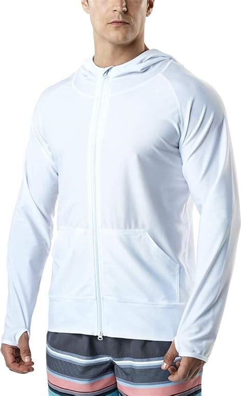 Tsla Mens Upf 50 Long Sleeve Hooded Rash Guard With Zip Hoodie Swim