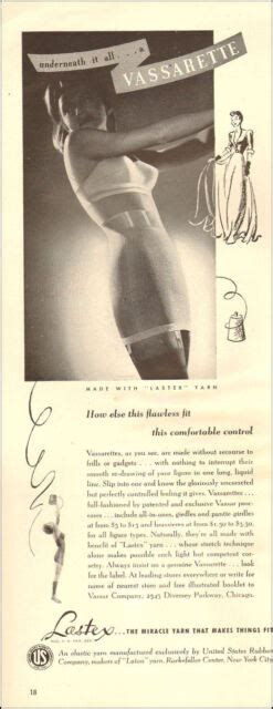 1941 Vintage Lingerie AD VASSARETTE GIRDLES Made With Lastex Yarn