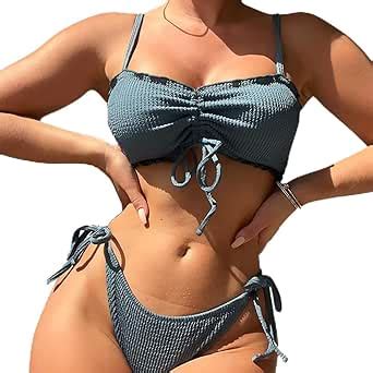 Amazon Beawaenn Sexy Bikini For Women Ribbed Swimsuits Ruched Swimwear Triangle String Tie