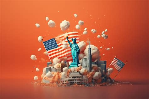 Premium Photo | Illustrative of American Flag with The Statue of ...