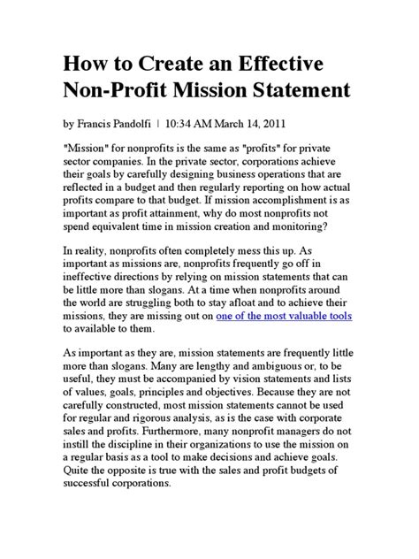 Effective Non-Profit Mission Statement | Nonprofit Organization ...