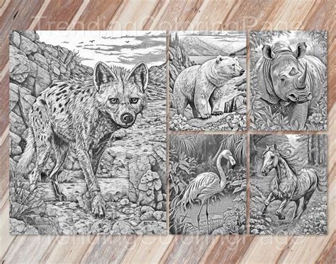 25 Wild Animal Grayscale Coloring Pages - Instant Download - Printable