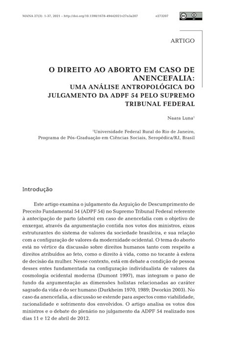 Pdf O Direito Ao Aborto Em Caso De Anencefalia Uma An Lise