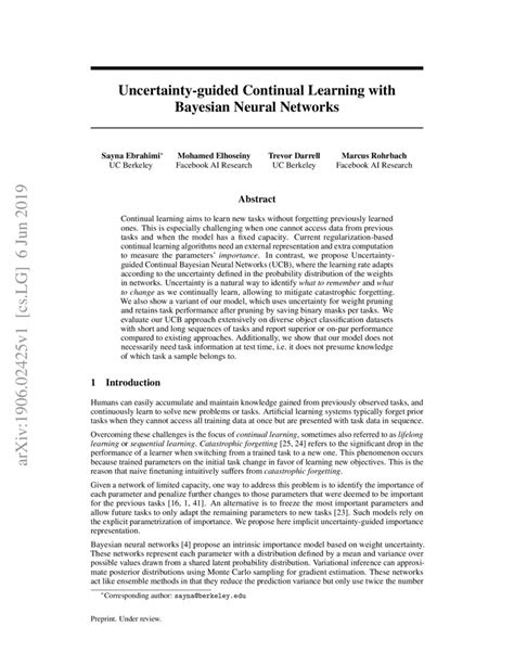 Uncertainty Guided Continual Learning With Bayesian Neural Networks