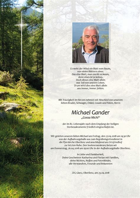 Todesanzeige Michael Gander Trauer Link