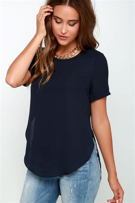 Chic Navy Blue Top High Low Top Short Sleeve Top 29 00 Lulus