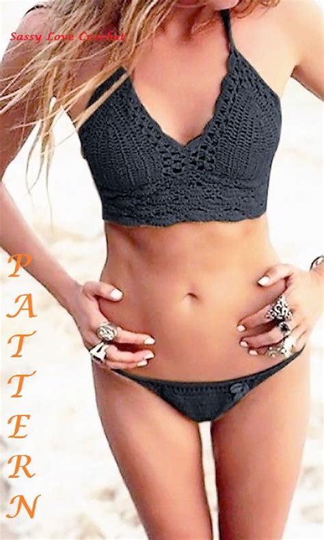 Crochet Black Bathing Suit Pattern Black Boho Bikini Crochet Etsy