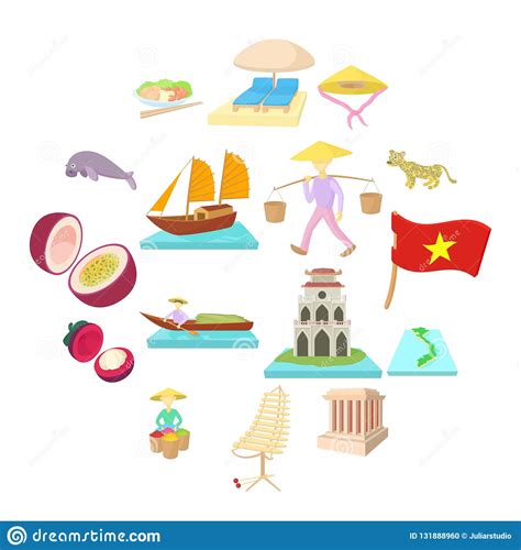 Iconos Fijados Estilo De Vietnam De La Historieta Ilustraci N Del