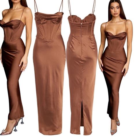 House Of Cb Charmaine Corset Dress In Chocolate Brown Gem