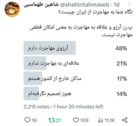 شاهین طهماسبی On Twitter نتیجه این ۲ نظرسنجی یعنی تمایل مردم به مهاجرت از کشور و همزمان