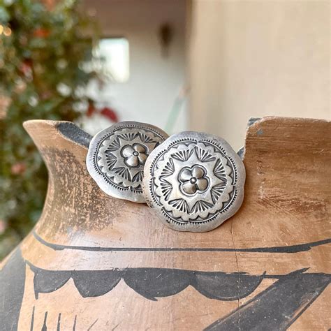 Vintage Stamped Sterling Silver Concho Post Earrings Approx Dia