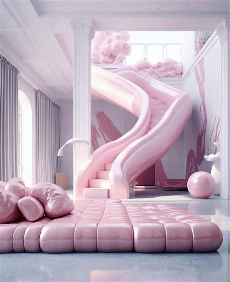 A Room With Pink Furniture And White Walls