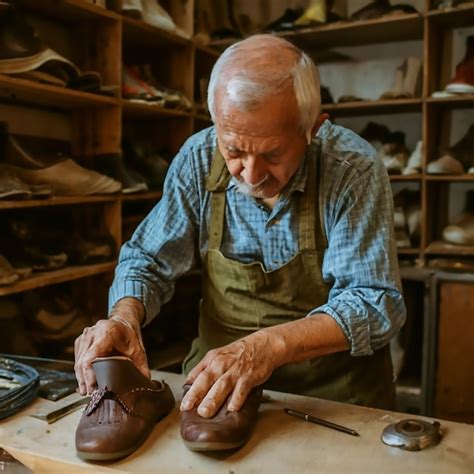 Premium Photo In A Workshop An Elderly Shoemaker Works