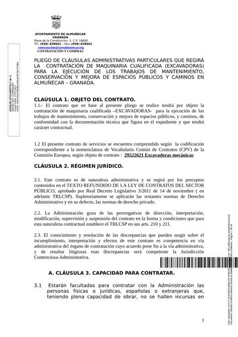 Pdf Modelo De Pliego De Cl Usulas Administrativas Contratacion