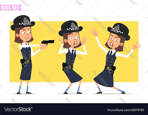 Cartoon Funny British Policeman Girl Character Set