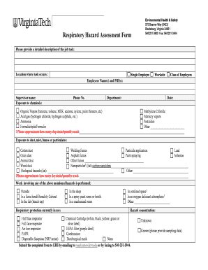 Fillable Online Respiratory Hazard Assessment Form Ehss Vt Edu Fax