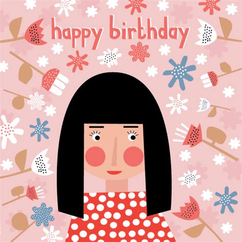 Happy Birthday Girl Long Dark Hair Fwp011 Fiona Wilson Prints