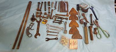 Vtg Junk Drawer Crafts Sickle Sections Sq Head Bolts Nuts Wrenches