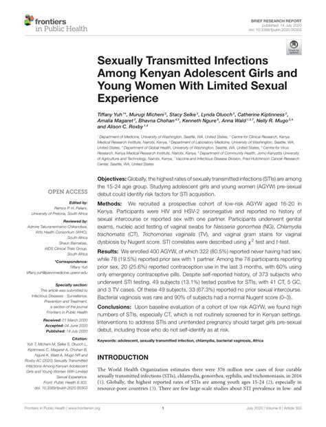 Pdf Sexually Transmitted Infections Among Kenyan Adolescent Girls And Young Women With Limited