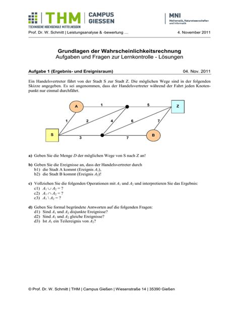 Grundlagen Der Wahrscheinlichkeitsrechnung Aufgaben Und